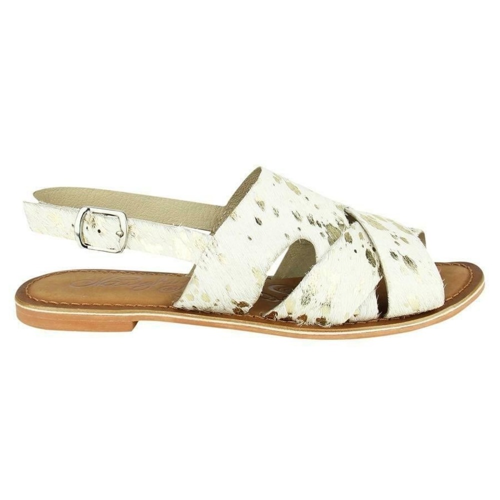 Naughty Monkey Metallic Gold Splatter Pony Hair Slingback Sandals NMSA 0278-100